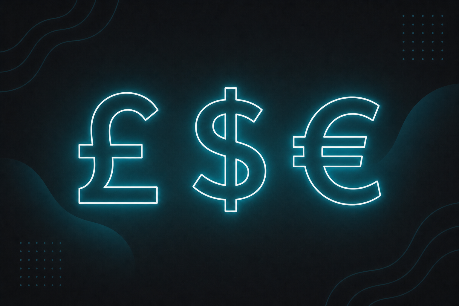 Stylised pound, dollar, and euro currency symbols.