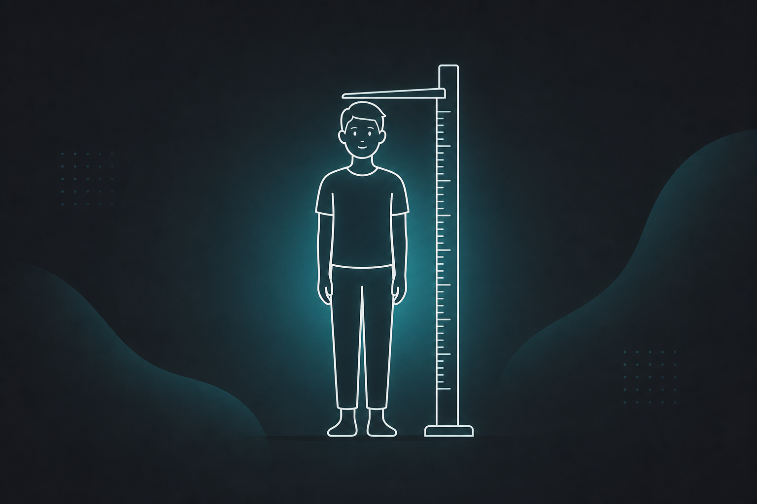Illustration of a person standing beside a height measuring scale.