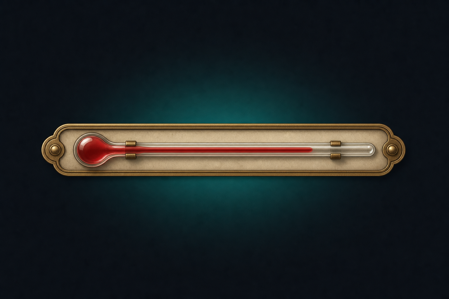 Illustration of a horizontal old-fashioned glass thermometer with red liquid.